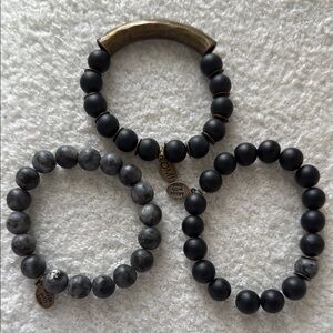 Black and Gray Beaded Bracelets Set